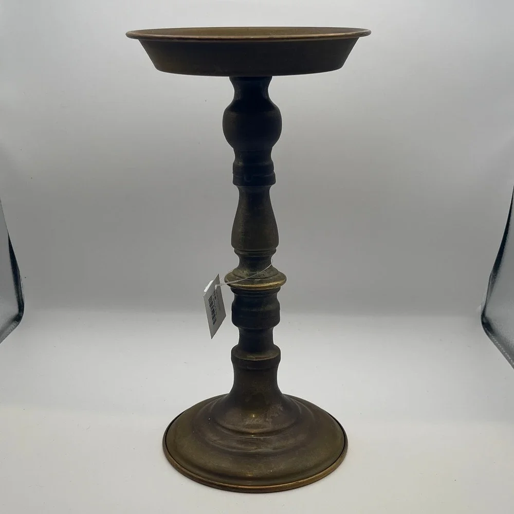 Vintage 12 Inch Antique Brass Pillar Candle Holder Tall Pedestal Stand Baluster